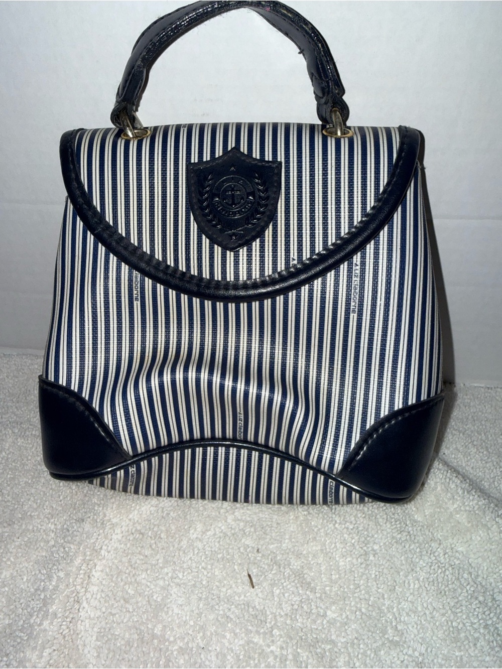 Liz Claiborne Striped Navy and White Top-Handle Women's Bag